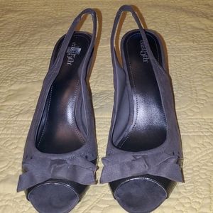 Suede/ Patent Peep Toes